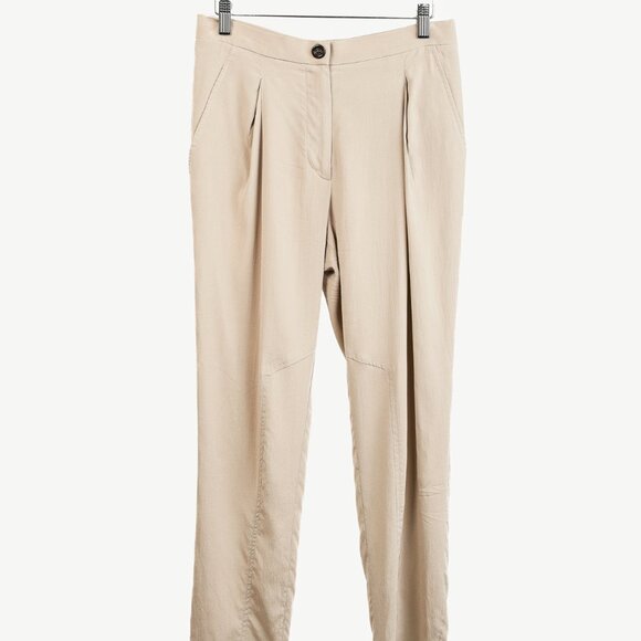 Brunello Cucinelli Taupe Silk Pleated Trousers - Picture 1 of 10